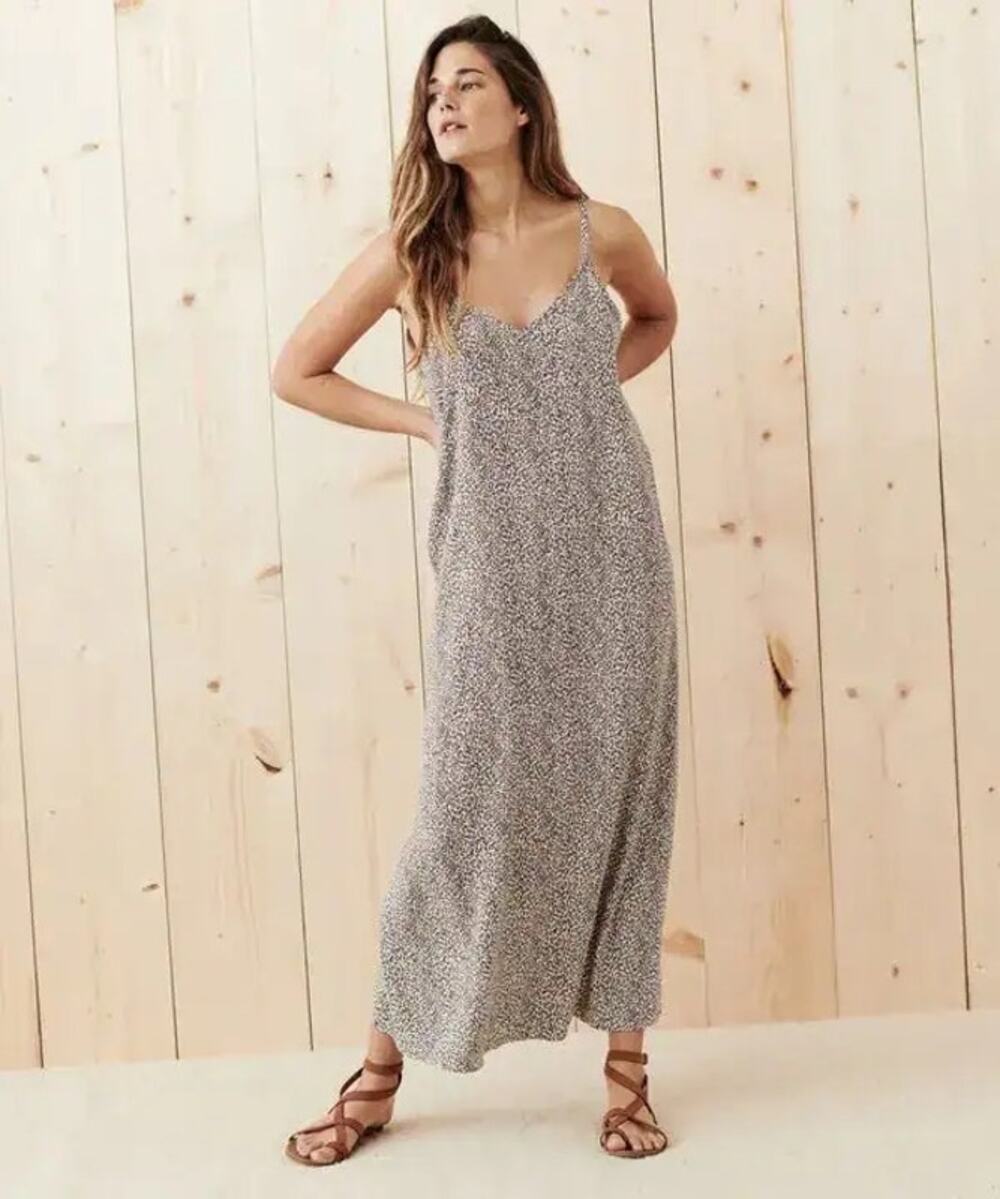 Jenni Kayne Midi Leopard Neutral Brown Slip Dress Minimal Luxury Women’s Medium
